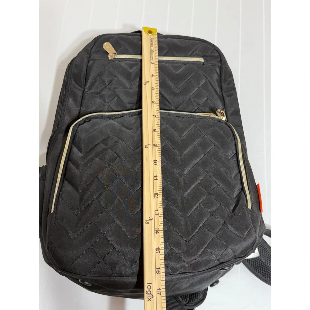 Fisher Price Diaper Bag Backpack Black QuiltedChevron Gold Hardware Multi-Pocket